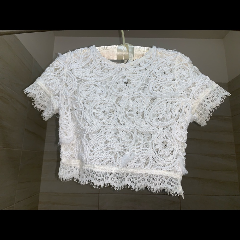 Embroidered white crop top worn once forever 21